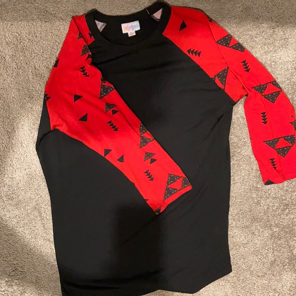 Lularoe randy top, black with red sleeves